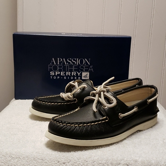 Sperry Topsiders, black leather, 7 - Picture 1 of 9